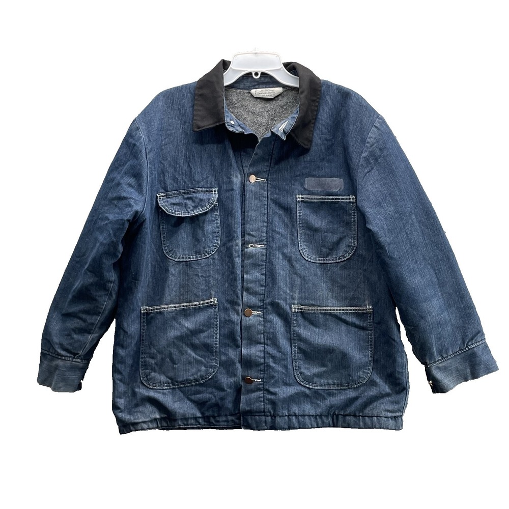 VTG Bob Barker Flannel Lined Denim Jacket Men's Large Barn Outdoor Workwear 90's